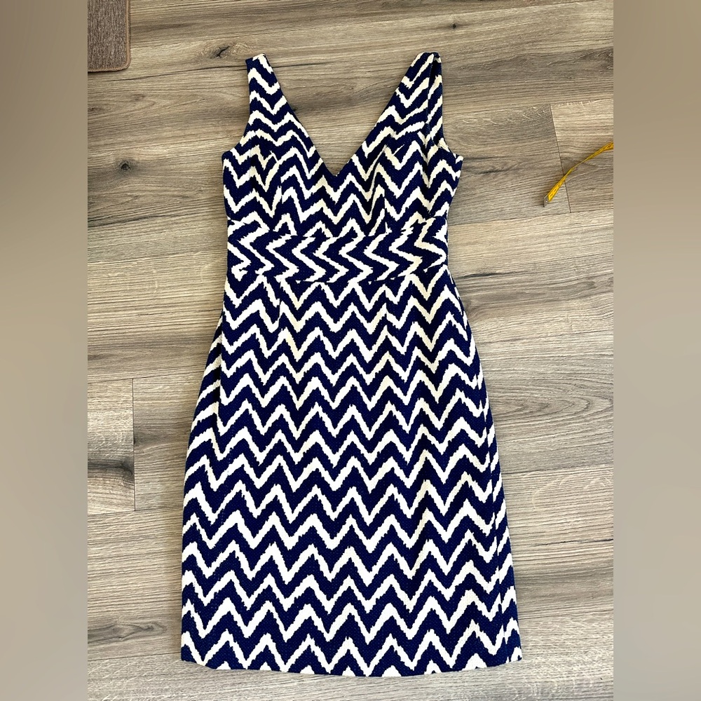 Milly Sundress, Cocktail, Party Dress | Blue & White Chevron | Low Back| Sz 4